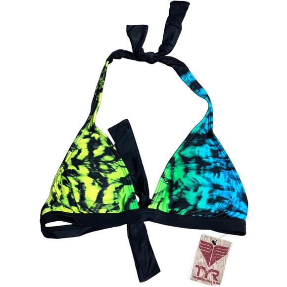 TYR HB Mojave Tie Dye Halter Bra w/Pads Bikini Swim Top Size Large Limelight - Picture 1 of 6